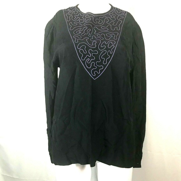 Polly Ellerman Tops - Polly Ellerman Tunic Womens Sz‎ 6 Black Purple Embroidered Vintage Hippie Boho